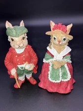 Vintage ArtMark Easter Bunny Pair “dressed Up” Resin 7" Country Farm Decor