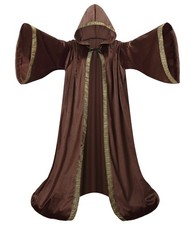 Brown Velvet Hooded Wizard Cloak Robe 59'' Full Length Halloween Costume