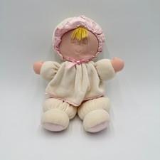 Vintage 1995 Eden Baby Doll Plush Pink Bonnet Cream Velour Stuffed Toy