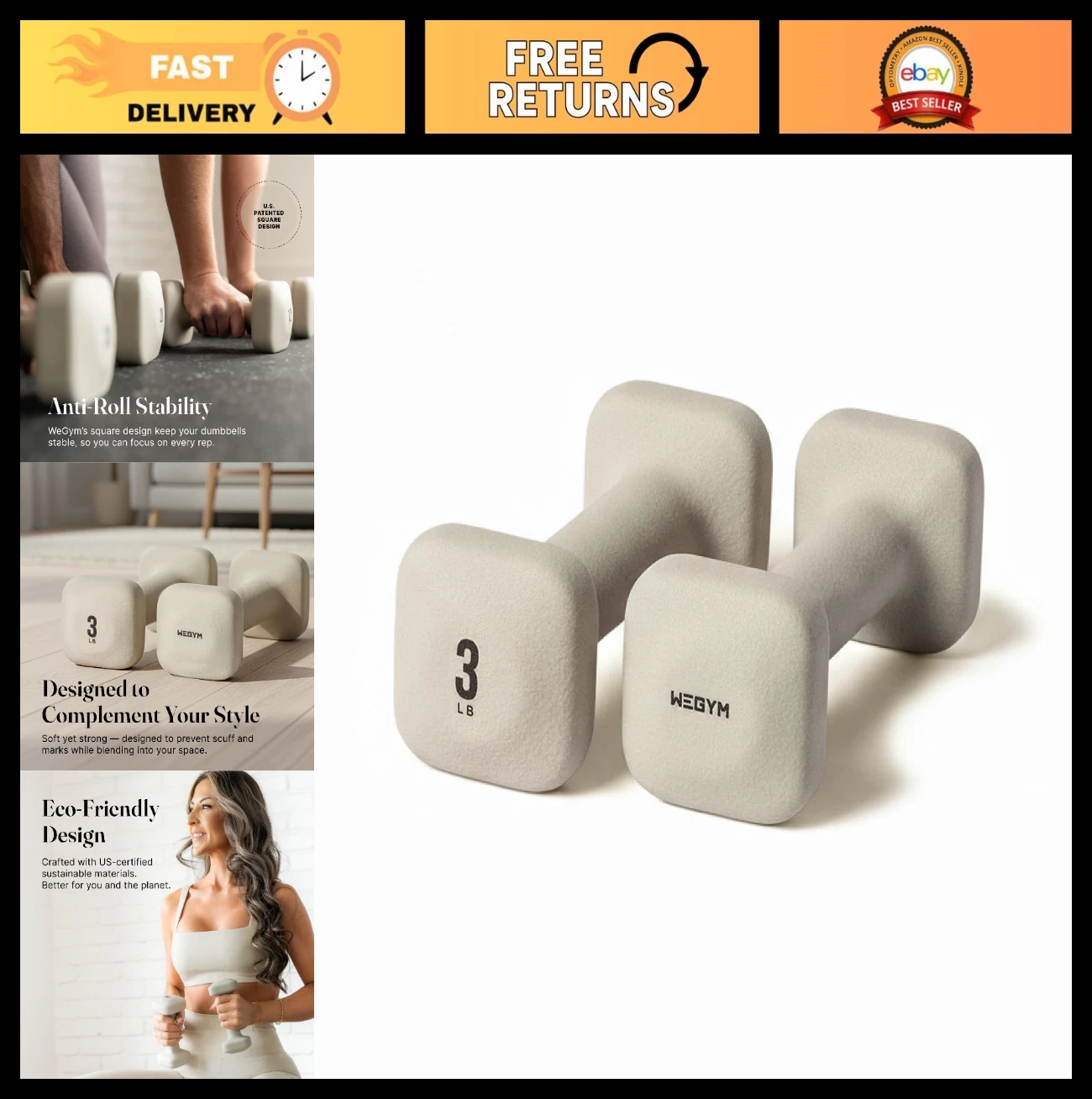 Square Dumbbells with Anti-Slip Handles - Aesthetic Free Weights for Home Workou