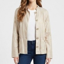 Chico's Metallic Linen Jacket Women 3 Champagne Gold Shimmer Button Front