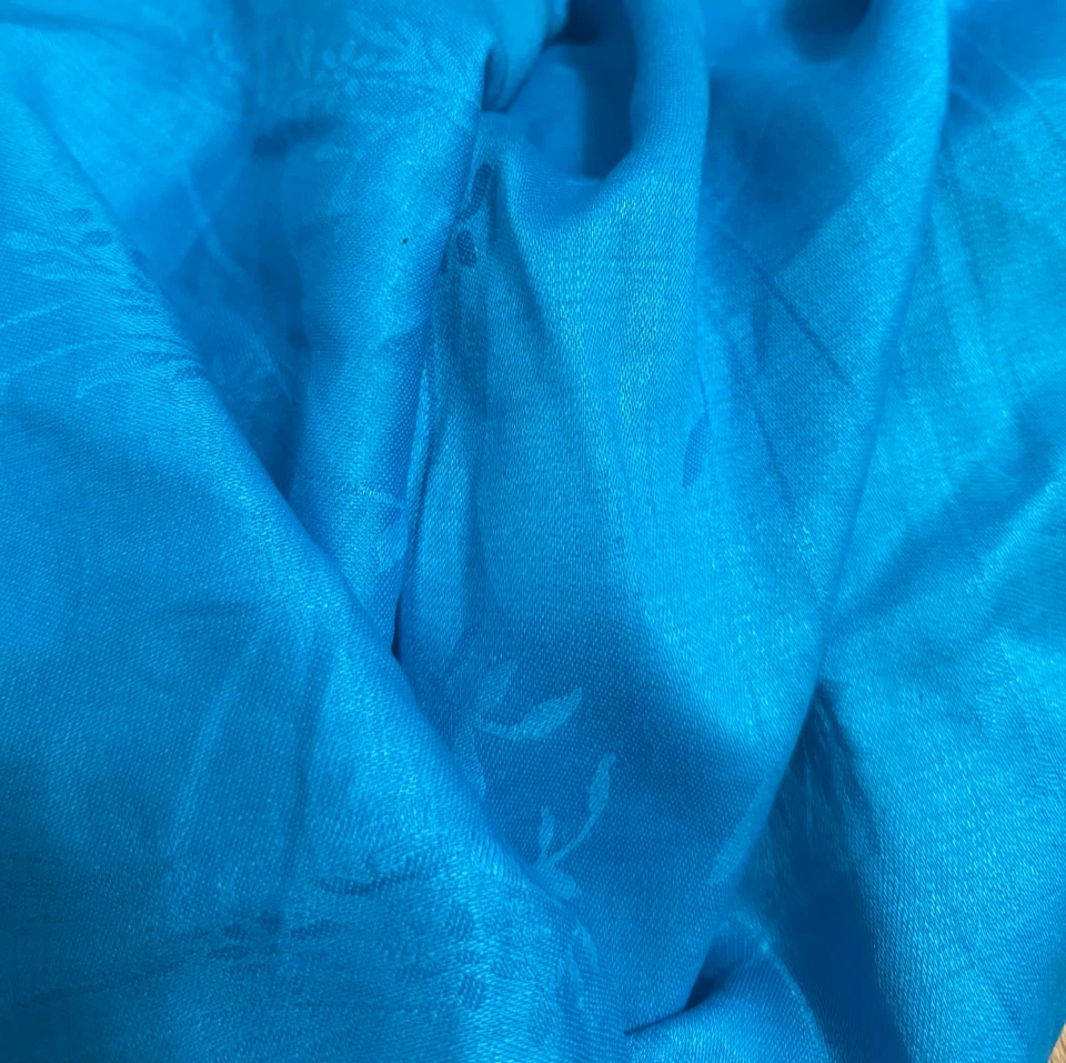 Tela de lino 100 % lino - patrón floral jacquard azul turquesa - peso medio Foto 2 de 4