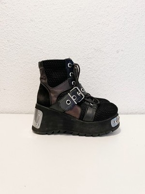 Demonia Platform Plateau Boot Wedge | Black Fabric Scene-53/BVL-FN, Gr. 38