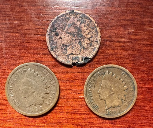 18?7 1906 1908 Indian Head Cent Penny - Two Very Good Condition