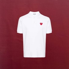 COMME DES GARCONS PLAY CDG PLAY RED EMBLEM POLO WHITE T-SHIRT SIZE XL