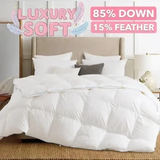 KASENTEX Contemporary Brushed Cotton and Microfiber Comforter - White Goose Down