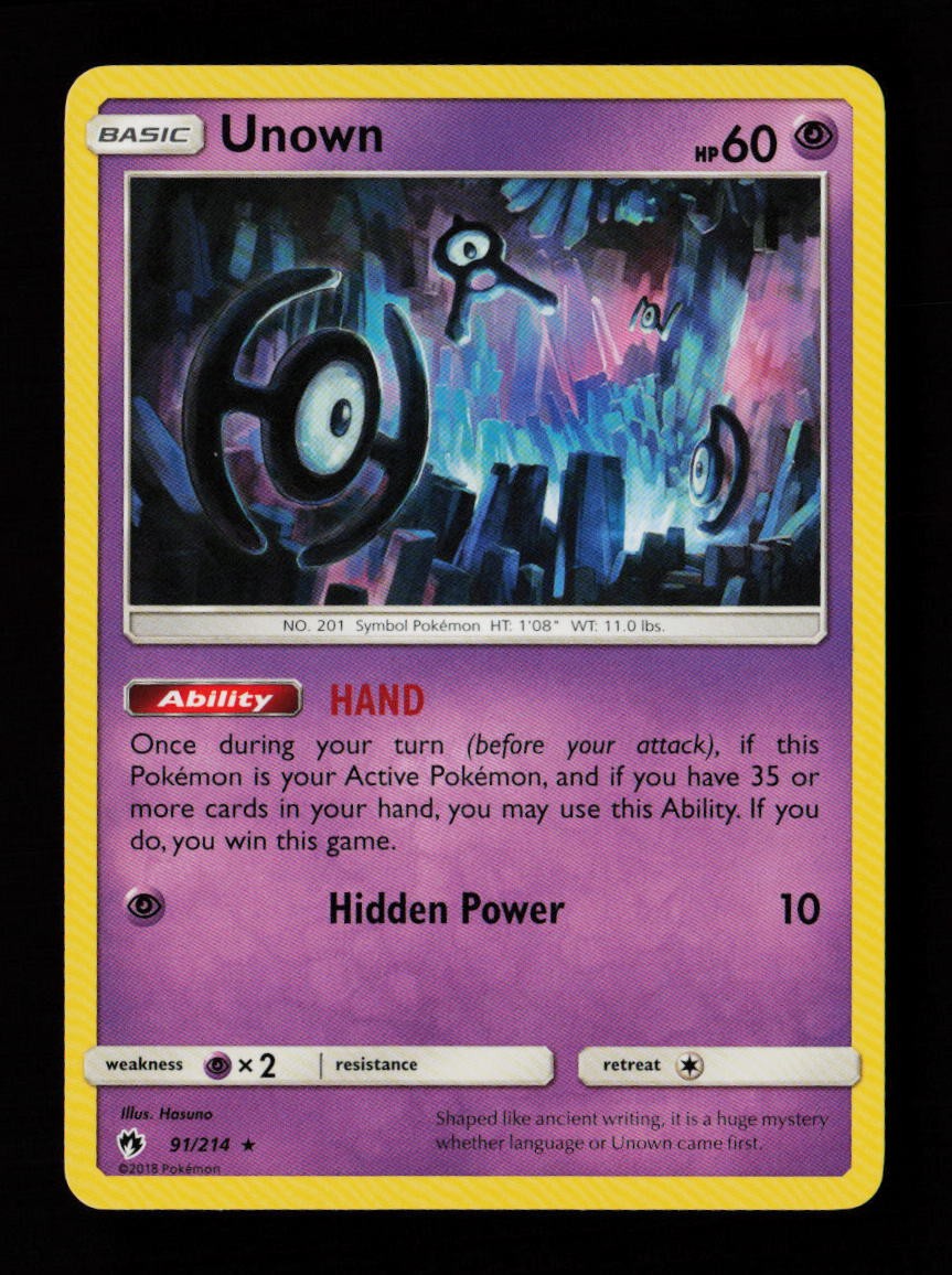 Unown 91/214 Rare SM - Lost Thunder Pokémon Card