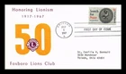 US COVER LIONS INTERNATIONAL 50TH ANNIVERSARY SEARCH FOR PEACE FDC SCOTT 1326