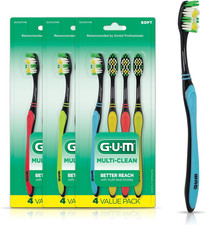 GUM Multi-Clean Toothbrush, Soft Multi-Level Bristles, Medium Head, 4 Count Pac