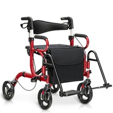 2-in-1 Rolling Walker  Wheelchair 6-Position Height Adjustment 8" PVC Wheels