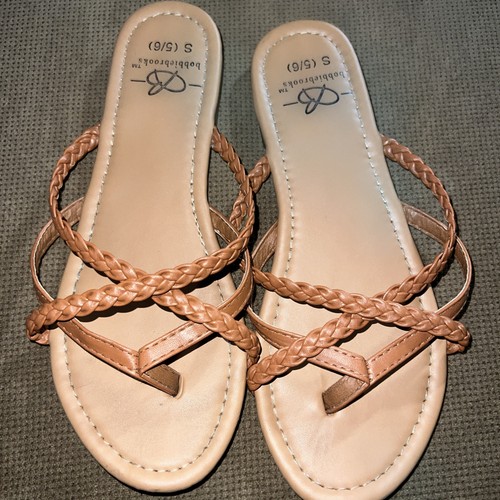 Bobbie Brooks Women's Toe Strappy Cork Sandals Slides, Brown, Size 5/6 Small