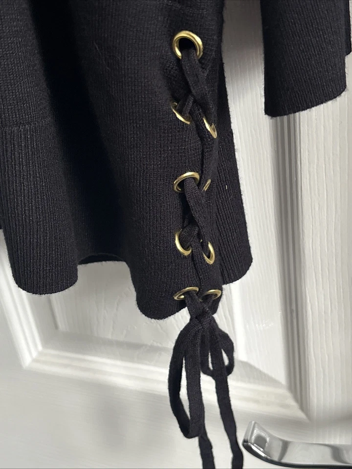 GEORGE-Black-Size 20 (Approx 24” P2P)-Long Sleeve-Eyelets Detail-Open Cardigan - Image 4 of 4