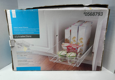 StyleSelections Pullout Cabinet Organizer for 15''+ Kitchen Cabinet, White 14x20''
