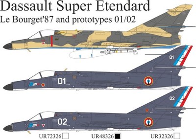 UpRise Decals UR48326 Dassault Super Etendard Le Bourget 1987 & Prototypes  1/48