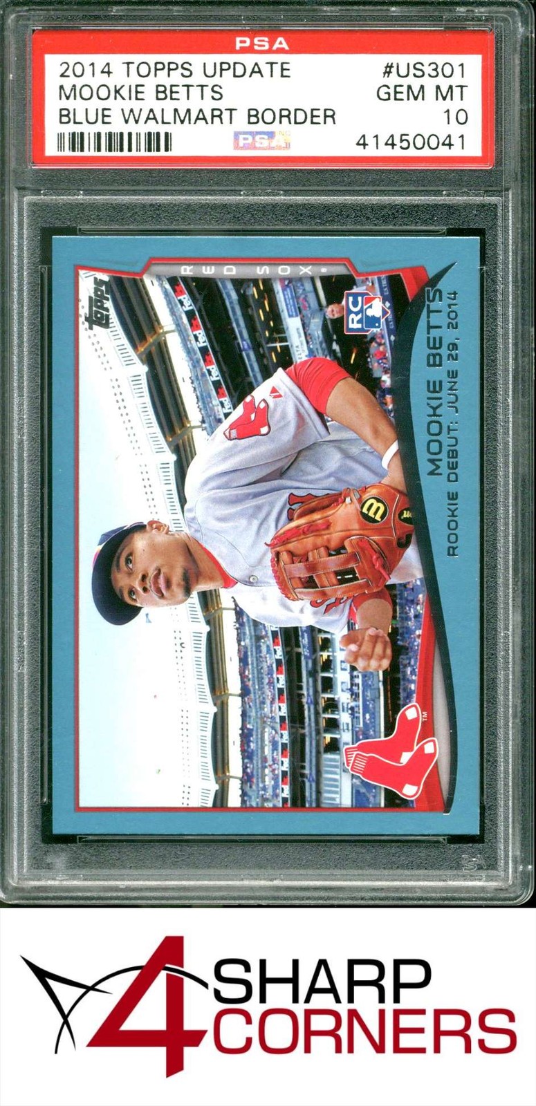 2014 TOPPS UPDATE #US301 MOOKIE BETTS RC BLUE WALMART BORDER PSA 10