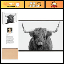 Highland Cow Framed Canvas Wall Art, Rustic 23x33 Gray Decor for Living Room, Be