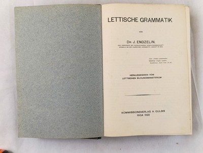 Lettische Grammatik Latvian Grammar J Endzelin Riga 1922 Language Study