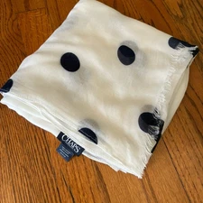 CHAPS Oversized Womens Navy White Polka Dot Raw Edge Viscose Scarf  71 X 36 Inch