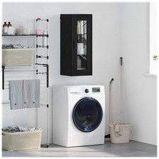 Wall Cabinet Black Oak Engineered Wood & Glass 34.5x34x90cm Wall Mounted Storage