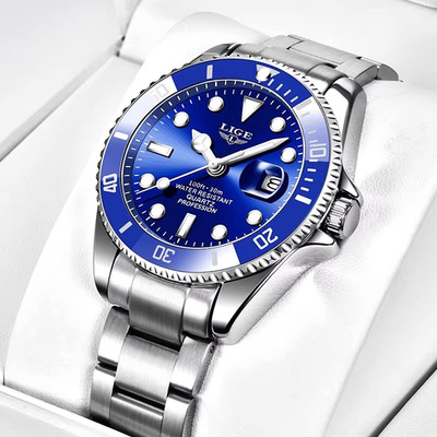 42MM LIGE Quartz Men's Luxury Watch Dive 30M Waterproof Luminous Stainless NEW