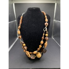 Treska Estate Chunky Brown Wooden Natural and Beaded Statement Necklace