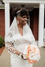 Madam Burcu Wedding Dresses Sleeve Lace Appliques Sweep Train Dress Size 14,