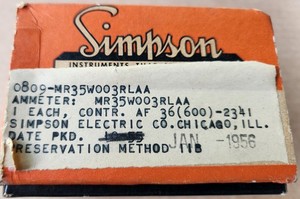 Vintage 1956 Simpson Ammeter New Old Stock in original box NOS