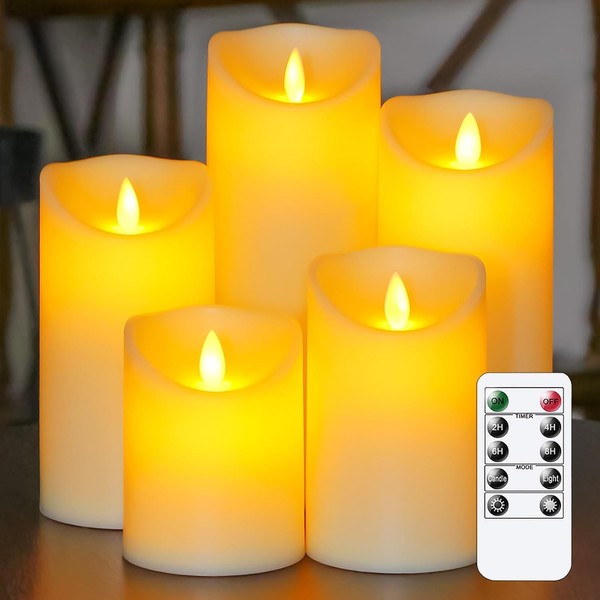 Led-Kerzen Flammenlos 5Er Set Mit Fernbedienung Timerfunktion Elfenbein 5 StüCk-image