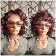 Short Curly Wig Black Wig Wavy Wig Lace Front Wig Curly Black Wig Glueless Heat