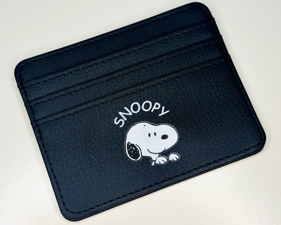 SNOOPY Peanuts Cartoon schwarz Kunstleder Kartenetui Kredit Ausweis Hülle Etui Brieftasche