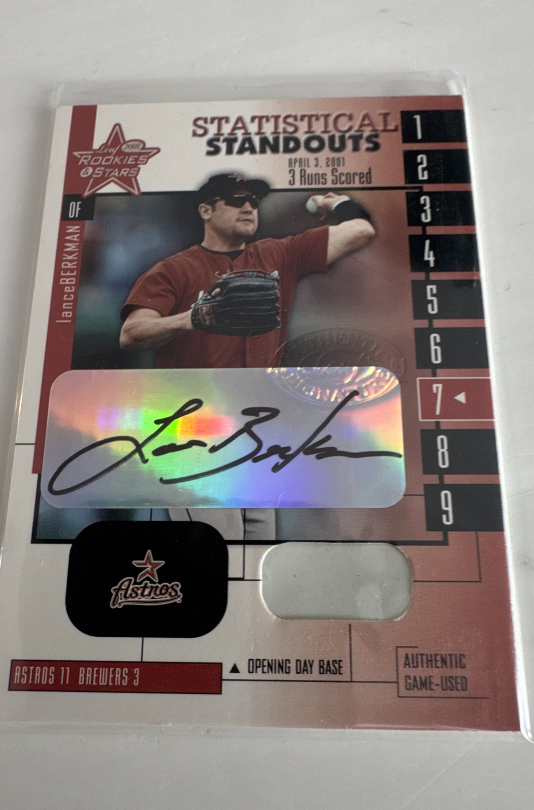 2001 Leaf Rookies & Stars Statistical Lance Berkman #SS-16 Signatures (AU, MEM)