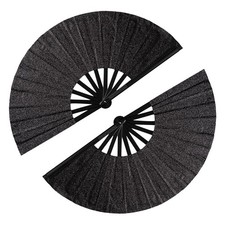2 Pack Large Folding Hand Fans Clack Handheld Fan for Party, Glitter Festival...