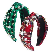 Christmas Headband for Women Rhinestone Crystal Jeweled Pearl Knotted Headban