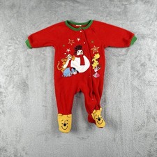 Disney Baby Pooh Snowman Fleece Romper Sleeper Size 12 Months Red Retro Buttons