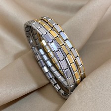Titanium Steel Chain Bracelet Men Two Tone 10mm Elastic Polished Bangle Jewelry