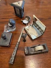 Vintage Desk Set Lot - Inkwell, Ltr Opener, T...