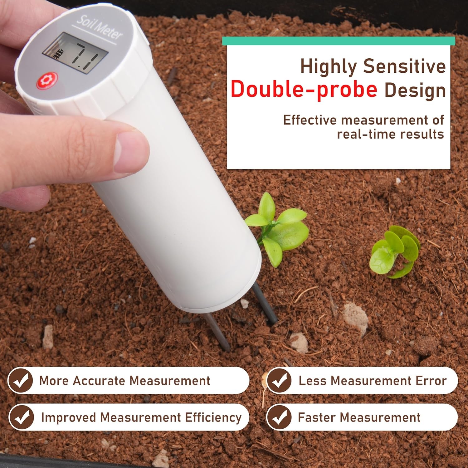 Digital Soil pH Meter, Industrial Grade Soil pH Tester with Calibration-Free LCD