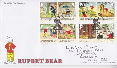 GB ROYAL MAIL FDC 2020 RUPERT BEAR USED STAMP SET PAIRS HANDWRITTEN