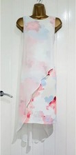COAST size 14 blue pink floral overlay stretch occasion dress wedding races VGC