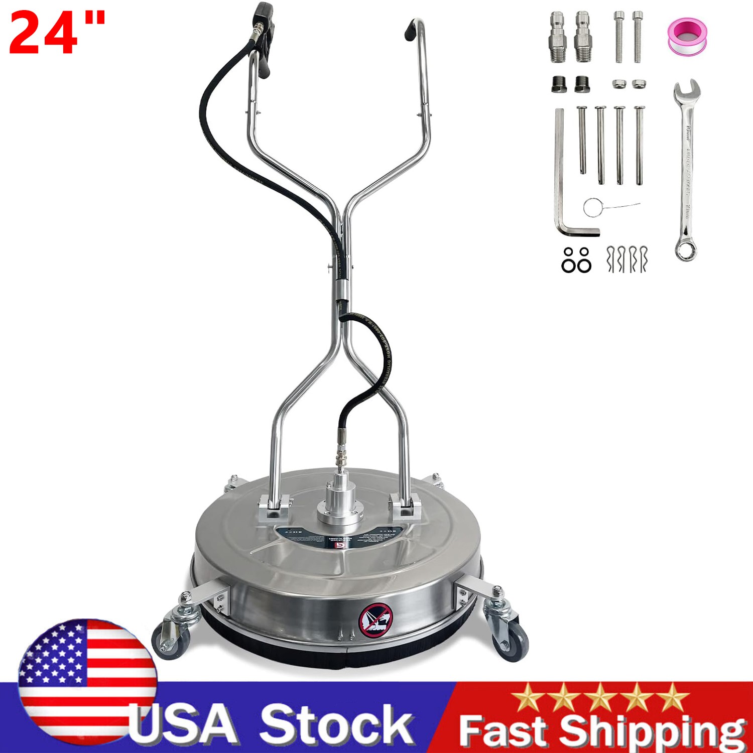 24" Pressure Washer Surface Cleaner with 4 Wheels Dual Handl