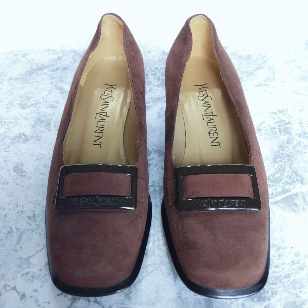 Decolte Saint Laurent tacco YSL EU34 5 US4 5 punta quadrata camoscio marrone 11126a