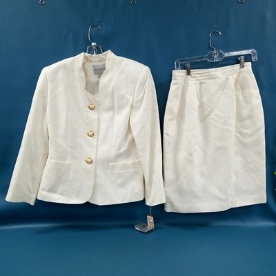 VTG NWT Amanda Smith Petites Cream Floral Suit Jacket & Pencil Skirt Set Sz 10