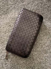 Bottega Veneta Brown Woven Zip-Around Wallet with Multiple Card Slots for Women