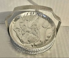 Vintage Flowered Tulip Coasters With Carrier