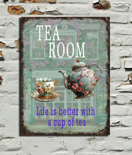 Tea Room Vintage Look Retro Style Metal Sign Plaque Cafe Kitchen Coffee Shop