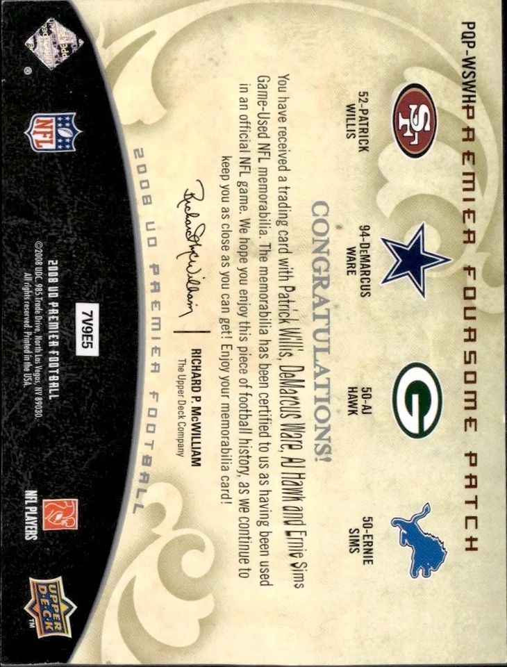 2008 Upper Deck Premier Game Used Patch /45 Willis Ware Hawk Sims  - Image 2 of 2