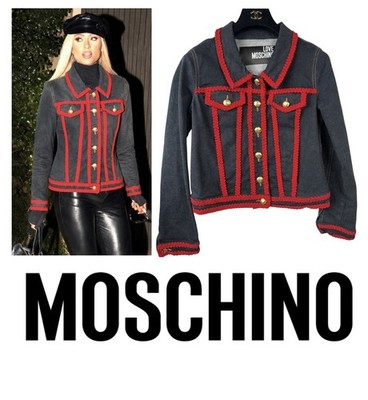 Love Moschino Vintage Y2K Blue Red Gold Denim Jean Biker Jacket 38 40 2 4 Coat S