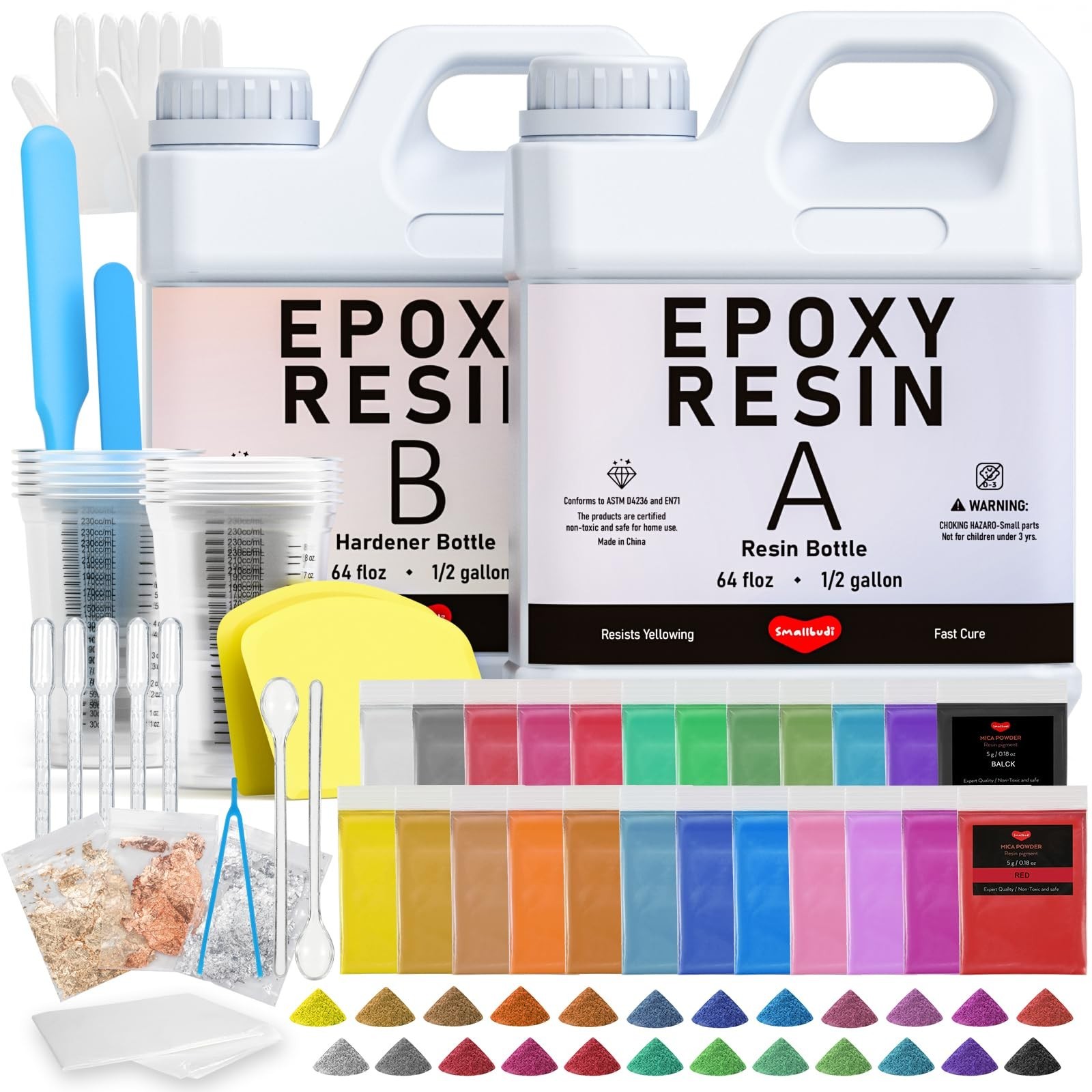1 Gallon Epoxy Resin Kit with 24 Mica Colors, Gold Foil & Tools