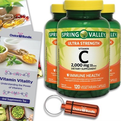 Spring Valley Ultra Strength Vit C 2000mg 3Pk (360ct) Caps + Bonus Guide & Case