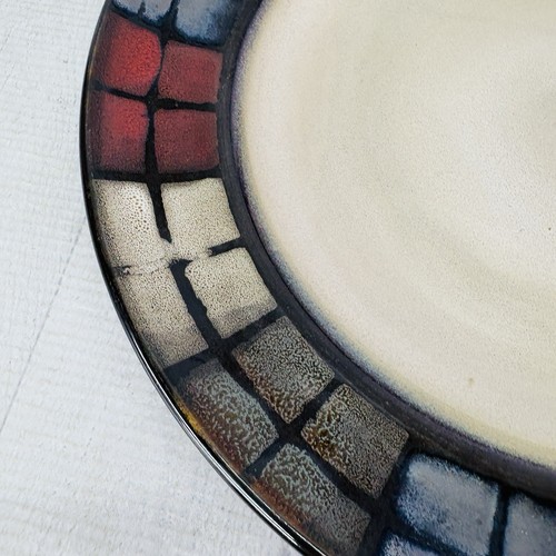 Pfaltzgraff CALICO Red Tan Mosaic Tile Block Cream Ceramic Dinner Plates Set 4 - Picture 12 of 18